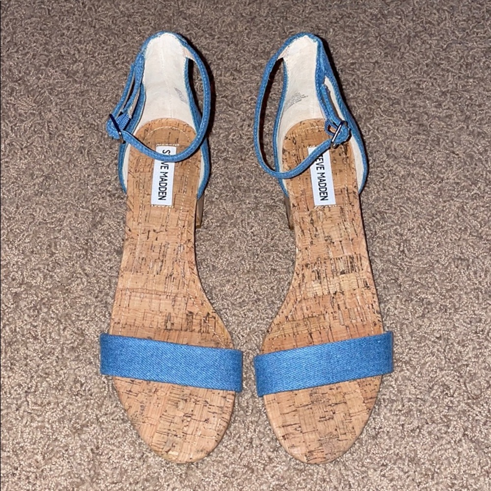 Steve Madden Cork Bottom Open Toed Heels.